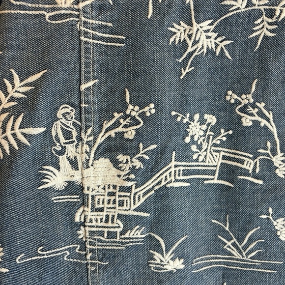 CHICO’S DESIGN Sz 2 Rare Japanese Garden Embroidery Funnel Neck Denim Jacket - Picture 8 of 9
